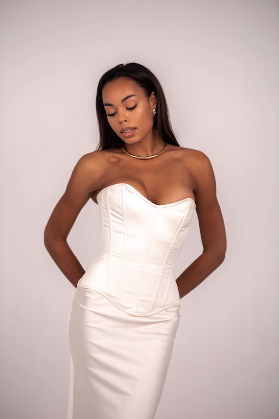 ivory satin corset dress Ivory Maxi Corset Dress