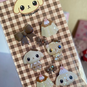 Folha de adesivos decorativos 3D de urso pudim de pudim marrom, polco, adesivo decorativo kpop toploader