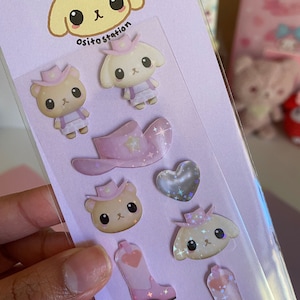 Feuille d'autocollants déco 3D ours et lapin, polco, autocollants déco kpop à chargement par le dessus