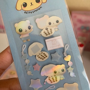 teddy phone flip phone y2k with bear and bunny 3D deco sticker sheet, polco, toploader kpop deco sticker