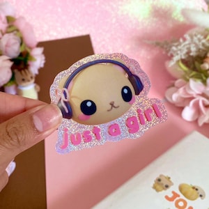 Just A Girl Bear avec un casque et un noeud autocollant imperméable et durable | pour Hydroflask | pour la décoration d'un ordinateur portable