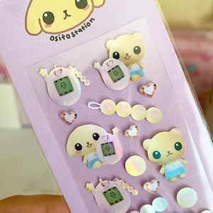 Adorable feuille d'autocollants déco 3D violettes pour animaux de compagnie avec un ours et un lapin, polco, autocollants déco kpop à chargement par le dessus