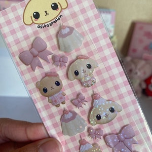 Hoja de pegatinas decorativas 3D de oso de pudín de flan rosa, Polco, pegatina decorativa de K-pop de carga superior
