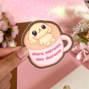 Sticker Lapin amateur de café dans une tasse | pour Hydroflask | pour la décoration d'un ordinateur portable