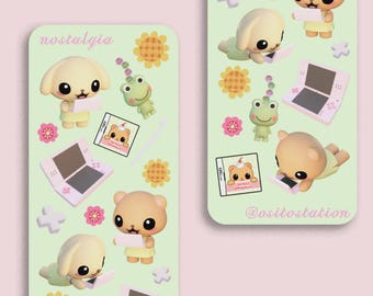 cute pink y2k video game with bear and bunny 3D deco sticker sheet