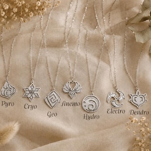 Genshin Inspired Element Necklace • Anemo Geo Electro Dendro Hydro Pyro Cryo Pendant • Fantasy Gaming Jewellery • Sterling Silver Gift