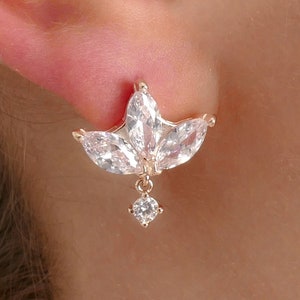 Sterling Silver Lotus Flower Stud  Earrings
