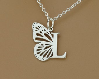 High Quality Dainty Butterfly Initial Necklace • Personalised Gift • Sterling Silver Personalised Butterfly Monogram Chain