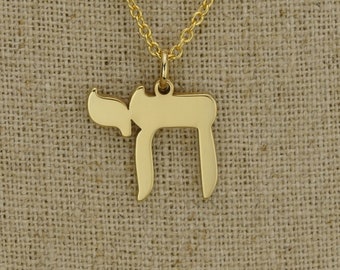 High Quality Sterling Silver Dainty Hebrew Chai Life Necklace • Gift • Simple Gold Hebrew Chai Life Pendant