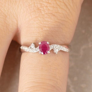 Sterling Silver Natural Red Ruby Gemstone July Birthstone Ring For Women