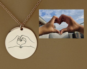 Collier dessin photo au trait personnalisé / pendentif personnalisé gravé en argent sterling / cadeau photo enfant pour parents