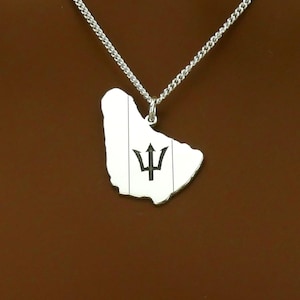 Collier de la Barbade de haute qualité • Cadeau Bajan • Pendentif carte du pays de la Barbade en argent sterling