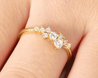Gold Cluster Ring / Sterling Silver Diamond Cluster Ring