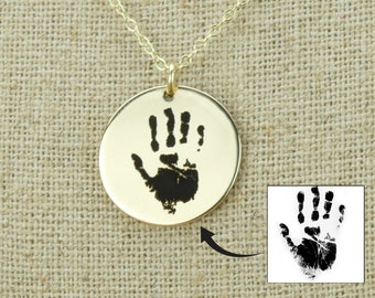 High Quality 9ct Gold Handprint Necklace • Personalised Gift • Simple Gold Custom Handprint Pendant