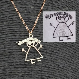 Sterling Silver Children Artwork Necklace / Actual Kids Drawing Necklace • Kid Picture Art Pendant Design into Jewellery