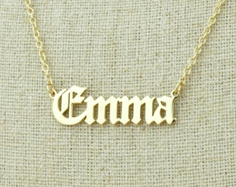 Custom Gold Gothic Name Necklace • Personalised Gold Old English Name Chain