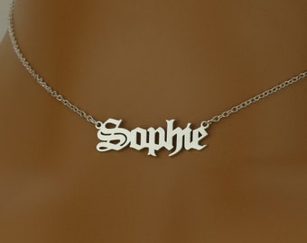 Sterling Silver Old English Font Personalised Name Necklace Silver