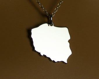 High Quality Poland Map Necklace • Gift • Sterling Silver Poland Country Map Pendant