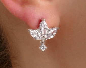 Sterling Silver Lotus Flower Stud  Earrings