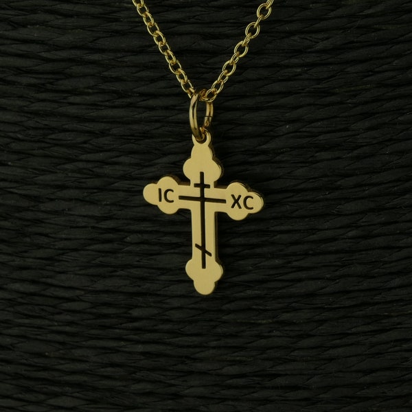 High Quality Sterling Silver Dainty Greek Orthodox Cross Necklace • Gift • Simple Gold Greek Orthodox Cross Pendant