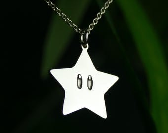 Sterling silver Mario star pendant necklace - Star pendant 