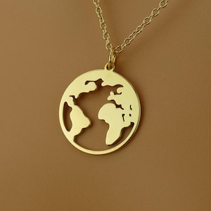 Sterling Silber Weltkarte Reise Halskette • Reise Geschenk • Gold Anhänger