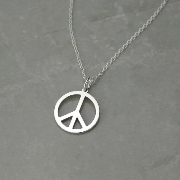 Hochwertige Sterling Silber Zierliche Peace Zeichen Halskette • Geschenk • Einfacher Gold Peace Zeichen Anhänger