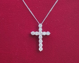 18ct White Gold Diamond Cross Necklace • Gold Diamond Christening Cross Pendant • Dainty Cross Necklace