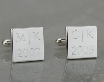 Handmade Engraved Personalised Square Sterling Silver Cufflinks