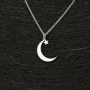 High Quality Sterling Silver Crescent Pakistan Moon And Star Necklace • Islamic Gift • Simple Dainty Moon And Star Pendant