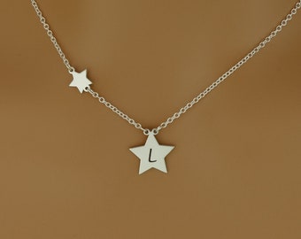 High Quality Dainty Lucky Star Initial Necklace • Personalised Gift • Sterling Silver Custom Star Chain