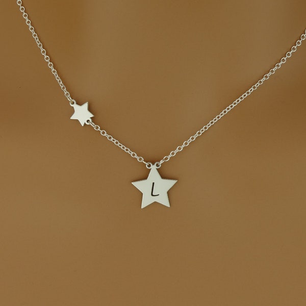Hochwertige zierliche Lucky Star Initial Halskette • Personalisiertes Geschenk • Sterling Silber Custom Star Kette