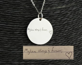 Engraved Handwriting On Sterling Silver Pendant With Necklace / Personalised Handwriting Necklace / Custom Actual Handwriting Into Jewellery