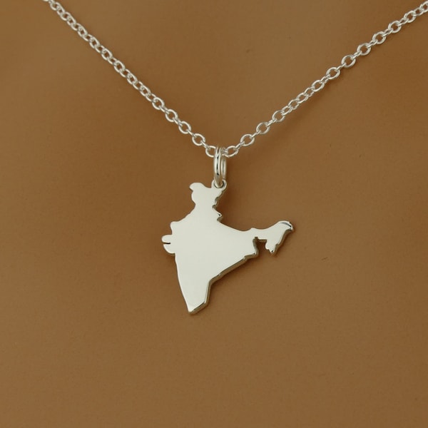 High Quality India Necklace • Gift • Sterling Silver India Country Map Pendant