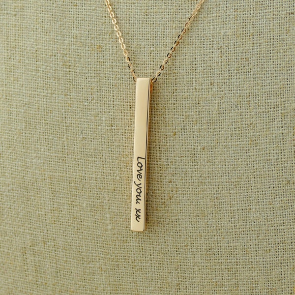 Personalised Rose Gold Bar Necklace / Custom Rose Gold Vertical Bar Necklace / Engraved Rose Gold Bar Necklace With Name