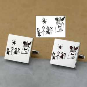 Actual Childs Drawing Personalised Cufflinks / Children Drawing Cufflinks / Cufflinks With Picture Engraved