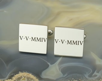 Personalised Roman Numerals Cufflinks • Custom Wedding Date Cufflinks • Personalised Date Cufflinks Engraved • Special Date Cufflinks