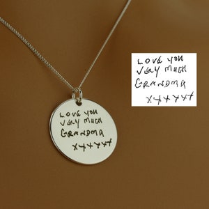Gegraveerd handschrift op sterlingzilveren hanger met ketting / Gepersonaliseerde handschriftketting / Aangepast echt handschrift in sieraden