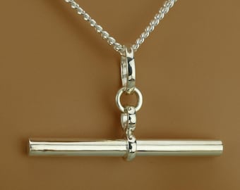 Extra Large Handmade Sterling Silver T Bar Necklace • T-Bar Pendant Necklace