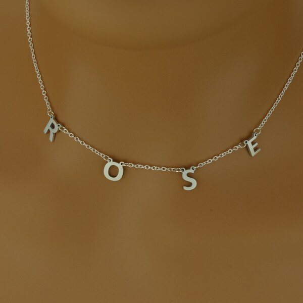 Sterling Silver Personalised Custom Dangle Spaced Letter Initial Name Necklace