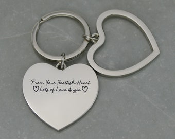 Silver Heart Engraved Personalised Keyring / Custom Actual Handwriting Keychain