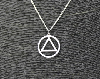 High Quality Sobriety Necklace • Recovery Gift • Sterling Silver Sobriety Alcoholics Anonymous Symbol Pendant & Chain