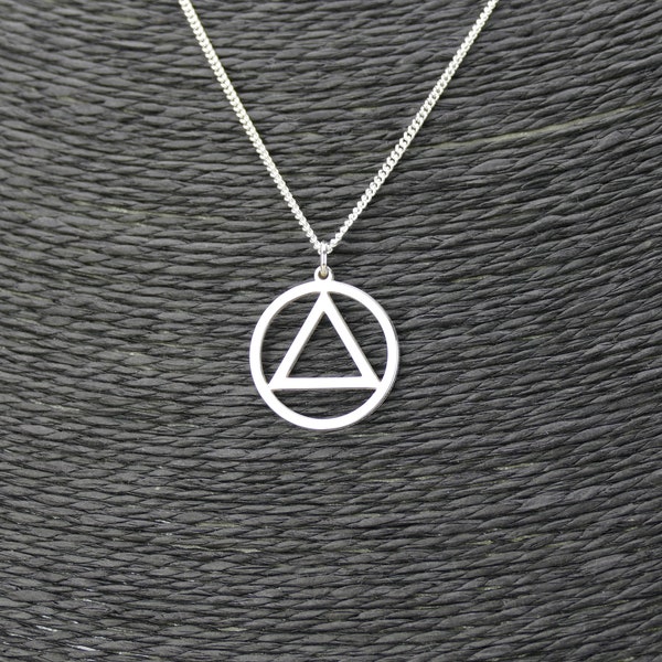 High Quality Sobriety Necklace • Recovery Gift • Sterling Silver Sobriety Alcoholics Anonymous Symbol Pendant & Chain