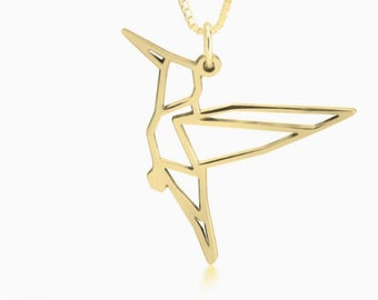 High Quality Hummingbird Necklace • Gift • Sterling Silver Geometric Hummingbird Pendant