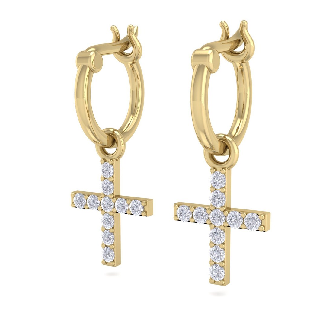 Huggie Cross Hoop Earrings Gold Huggies With Danity Cross Charm