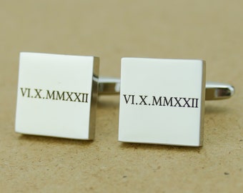 Personalised Roman Numerals Cufflinks • Custom Wedding Date Cufflinks • Personalised Date Cufflinks Engraved • Special Date Cufflinks