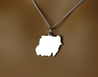 High Quality Sudan Necklace • Gift • Sterling Silver Sudan Country Map Pendant