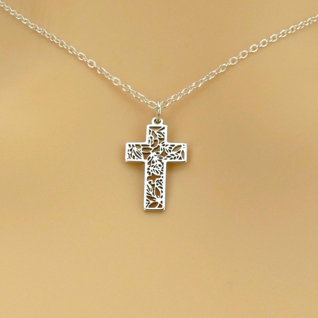 Floral Cross Necklace • Sterling Silver or Gold Filigree Cross Pendant ...
