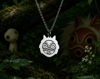 High Quality Princess Mononoke Necklace • Gift • Sterling Silver Mask Pendant