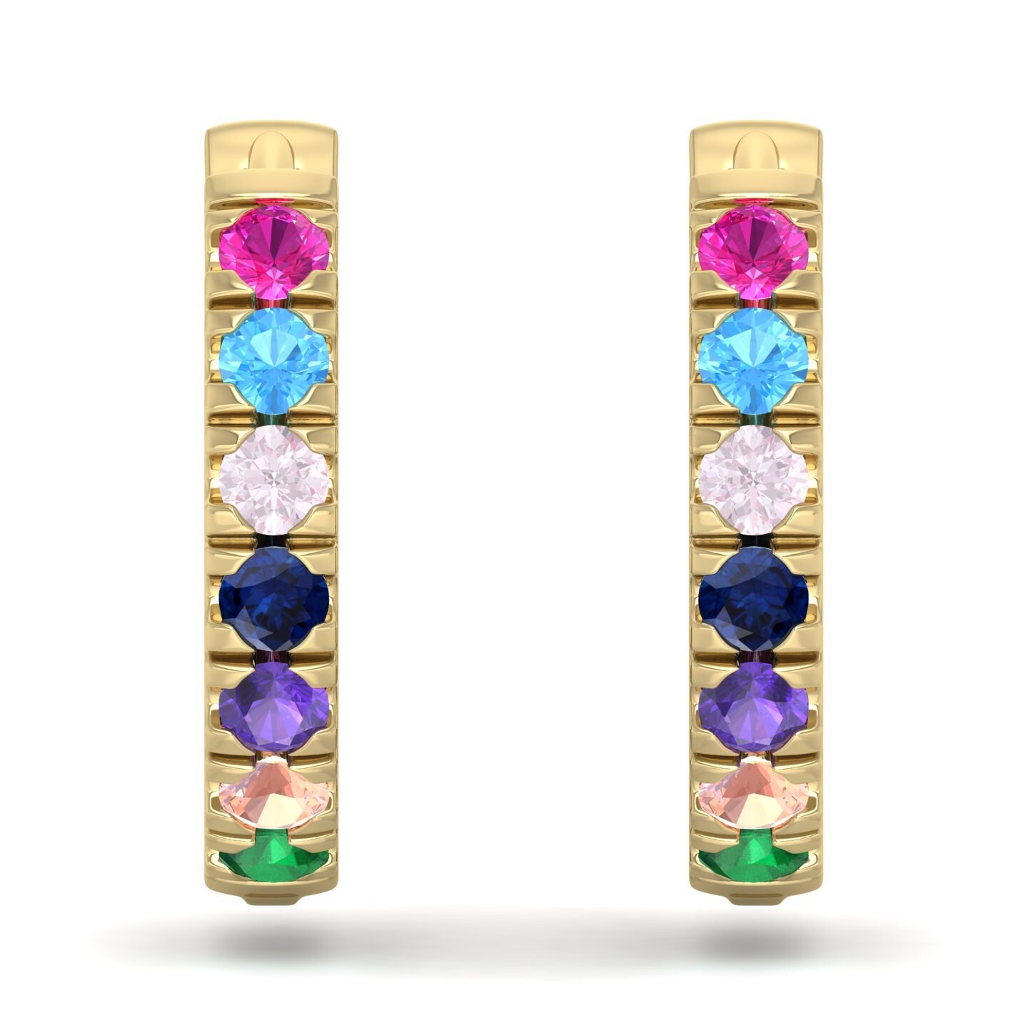 Orecchini A Cerchio Huggie Colorati In Argento 925 Con Zirconi Multicolori, Effetto Vintage Arcobaleno